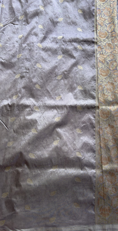 Semi Tussar Saree Lavender Colored Complemented with a Zari Border. - Sampradaya Designer Studio