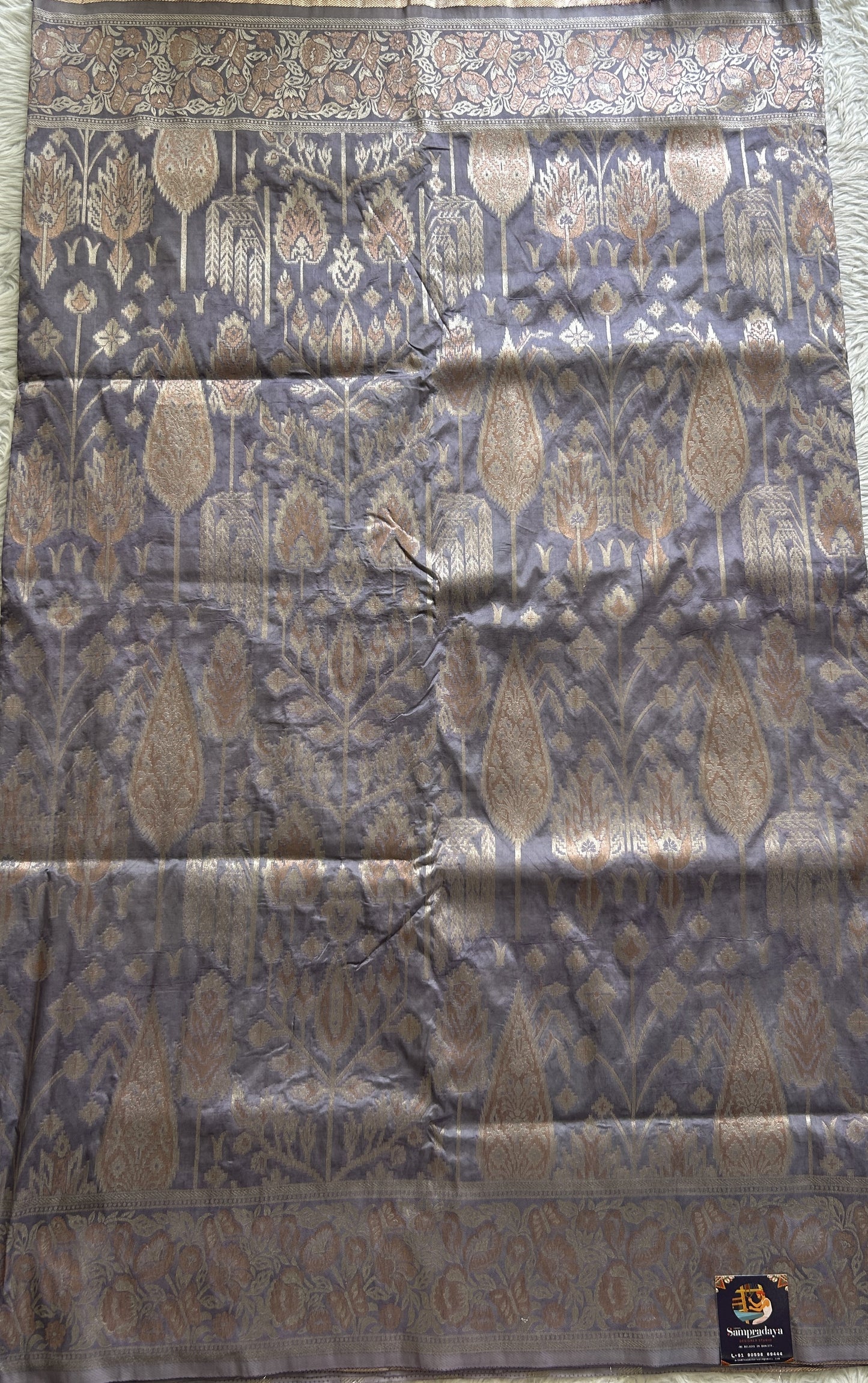 Semi Tussar Saree Lavender Colored Complemented with a Zari Border. - Sampradaya Designer Studio