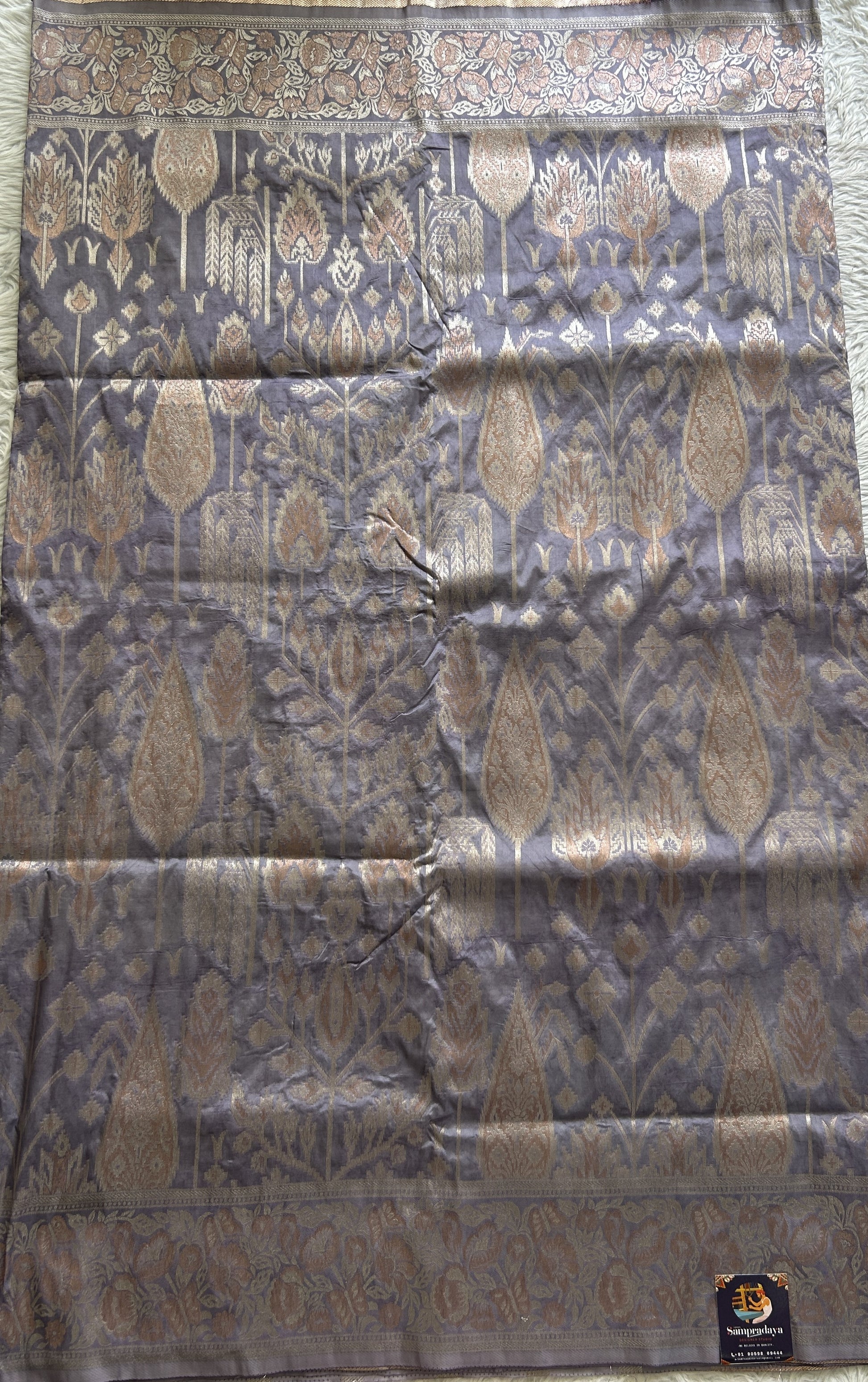 Semi Tussar Saree Lavender Colored Complemented with a Zari Border. - Sampradaya Designer Studio