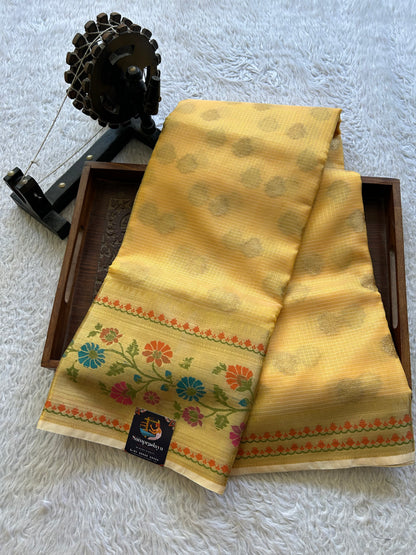 Tissue Kota Saree Honey Yellow Colored Elegantly Paired with a Tissue Border