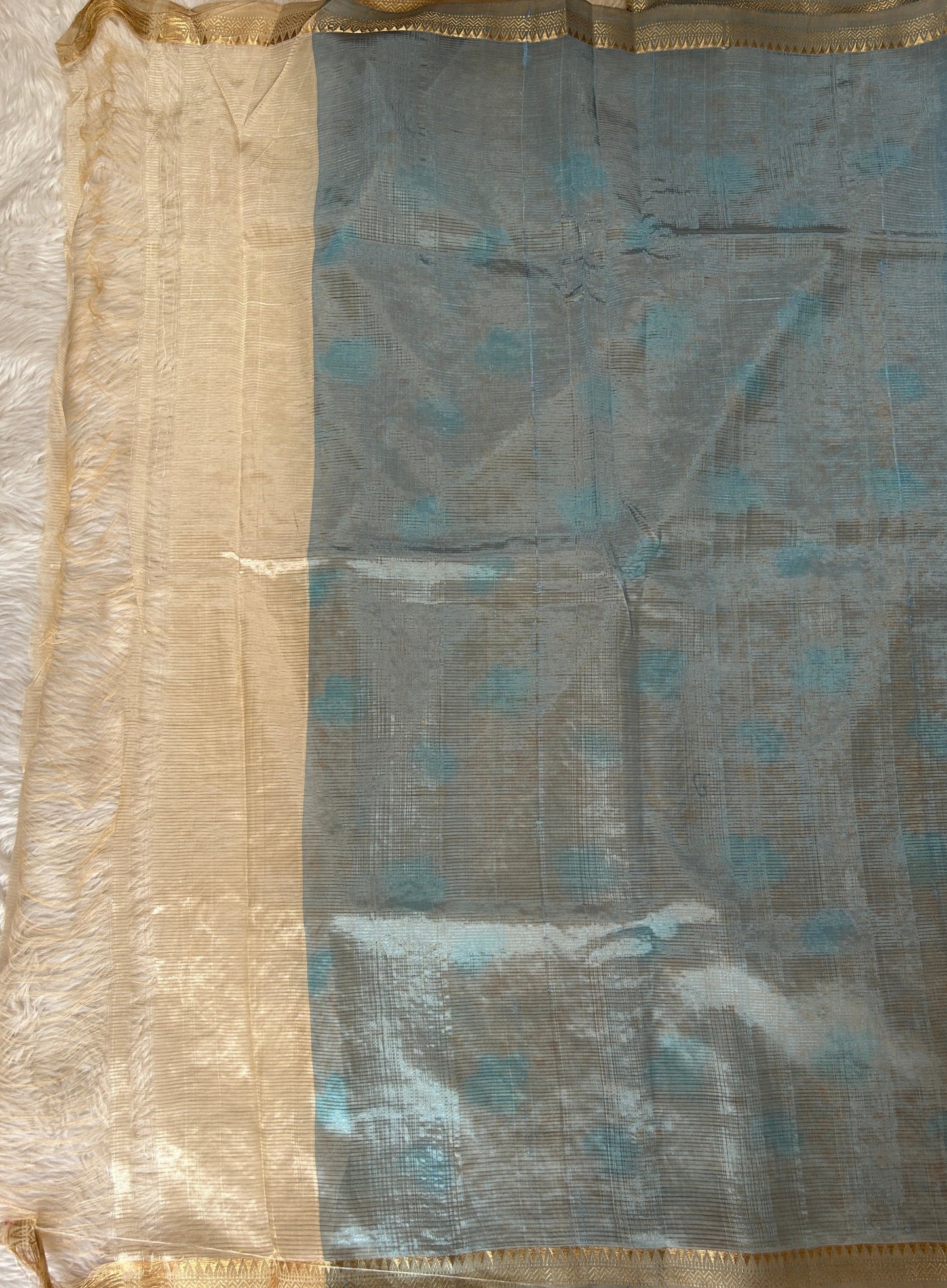 Mangalagiri Chikankari Saree Cream colored Saree complemented with a Mangalagiri Border. - Sampradaya Designer Studio