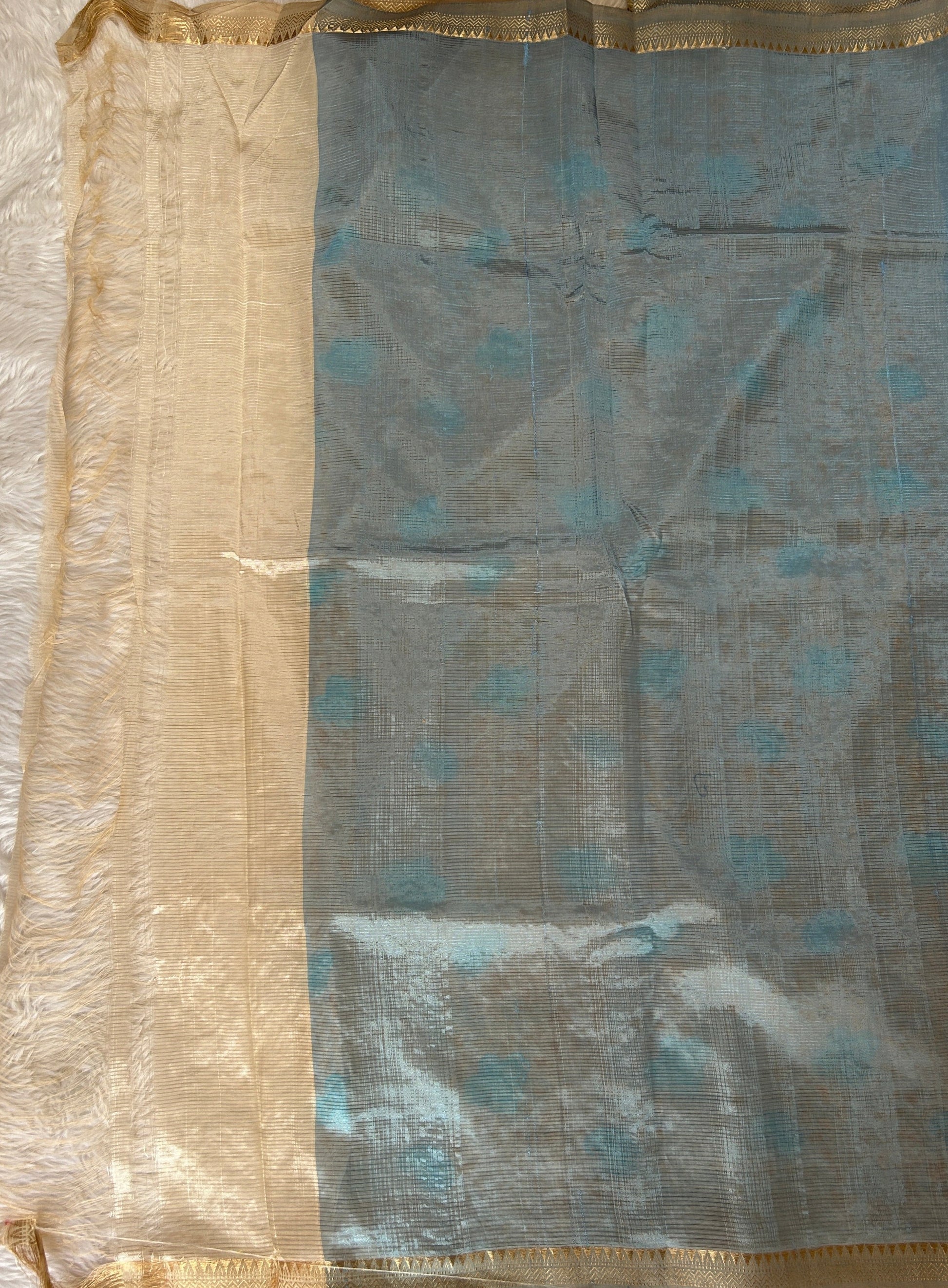Mangalagiri Chikankari Saree Cream colored Saree complemented with a Mangalagiri Border. - Sampradaya Designer Studio