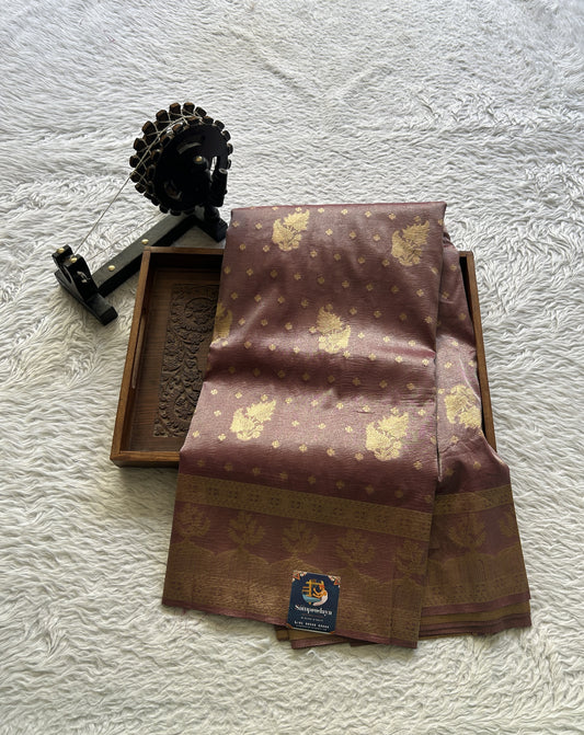 Tissue Organza Saree Dark Onion Pink Colored Complemented with a Zari Border. - Sampradaya Designer Studio