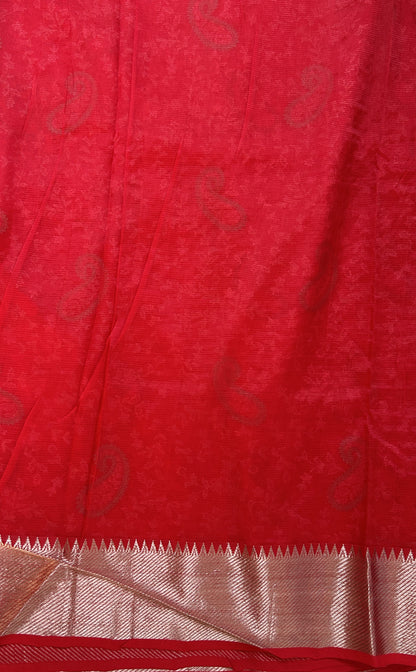 Mangalagiri Chikankari Saree Red colored Saree complemented with a Mangalagiri Border. - Sampradaya Designer Studio