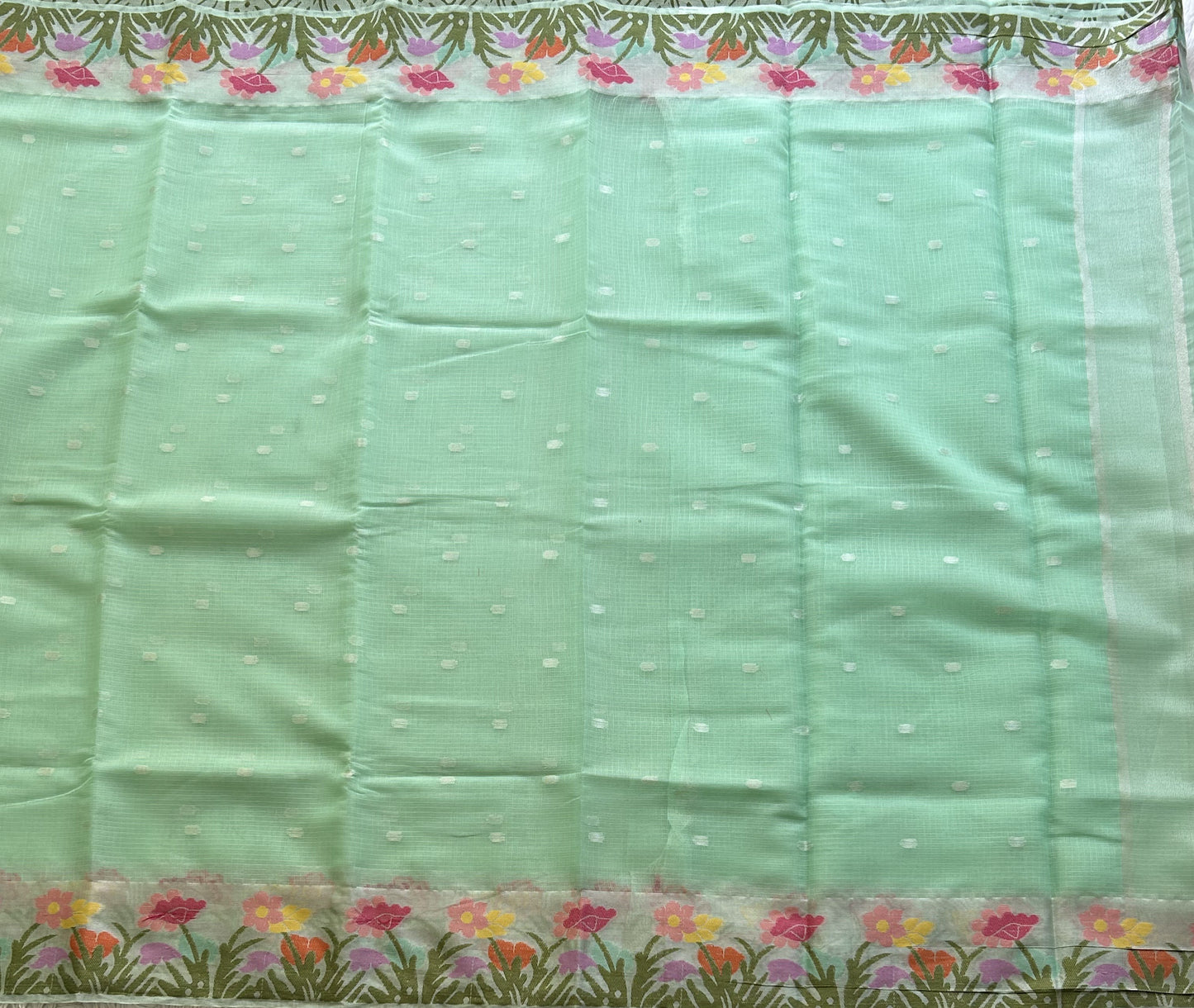 Silk Kota Saree Light Lagoon Colored Elegantly Paired with a Tissue Border