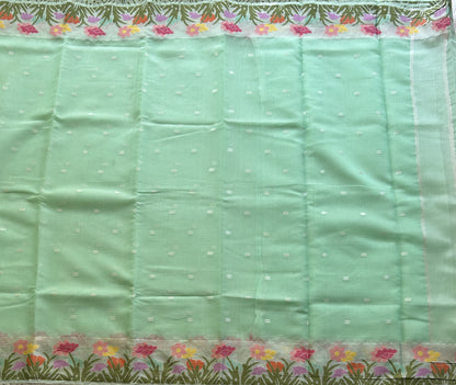 Silk Kota Saree Light Lagoon Colored Elegantly Paired with a Tissue Border