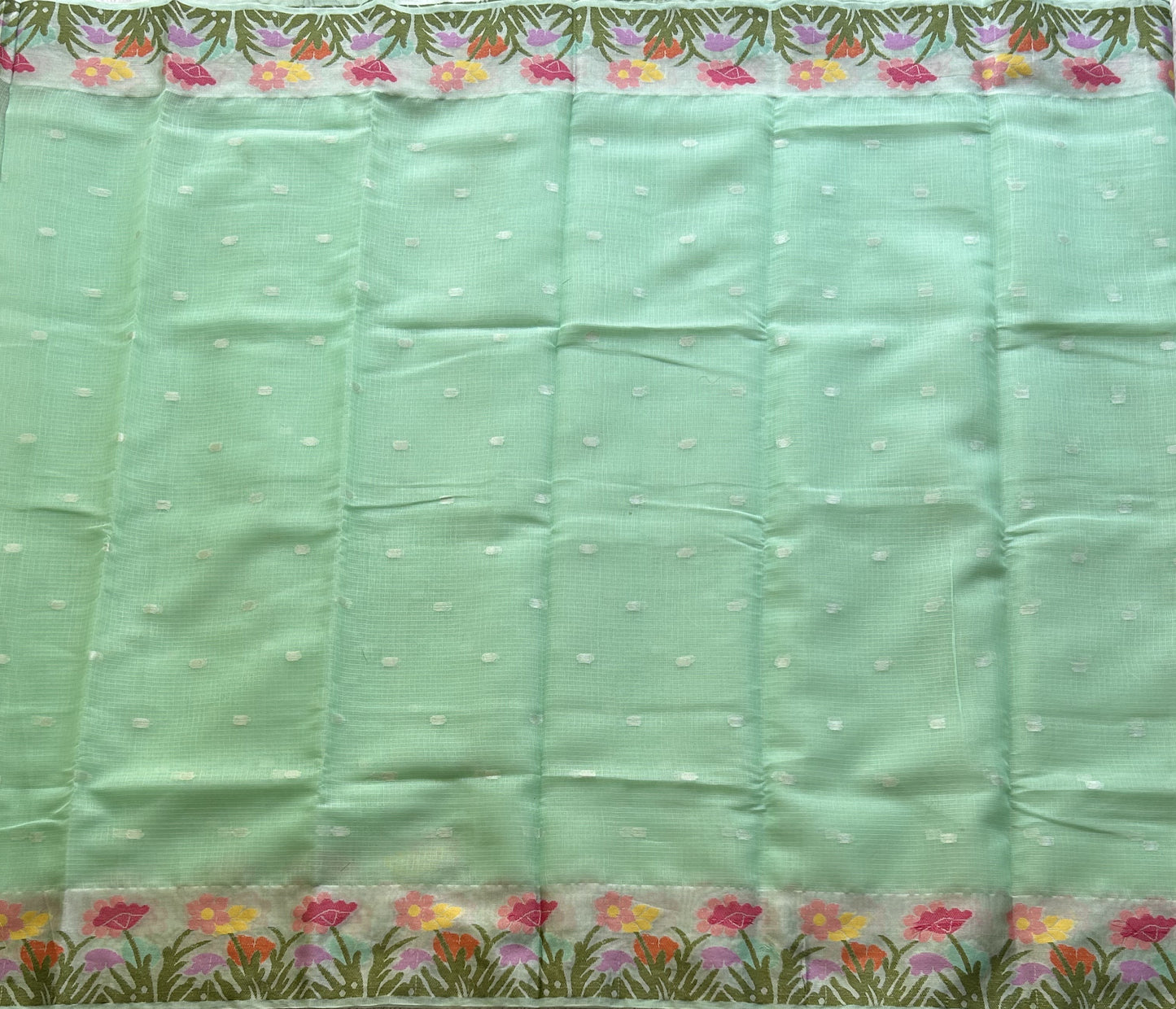 Silk Kota Saree Light Lagoon Colored Elegantly Paired with a Tissue Border