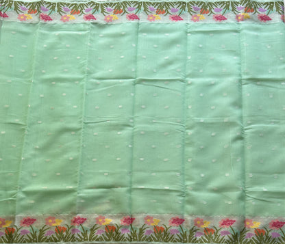 Silk Kota Saree Light Lagoon Colored Elegantly Paired with a Tissue Border