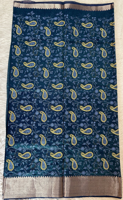 Mangalagiri Chikankari Saree Blue Green colored Saree complemented with a Mangalagiri Border. - Sampradaya Designer Studio