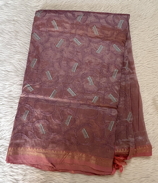 Mangalagiri Chikankari Saree Light Lavender colored Saree complemented with a Baby Pink Colored Mangalagiri Border. - Sampradaya Designer Studio