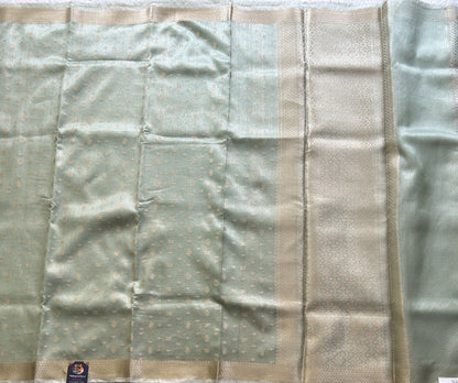 Tissue Kota Saree Mint Green Colored Elegantly Paired with a Tissue Border