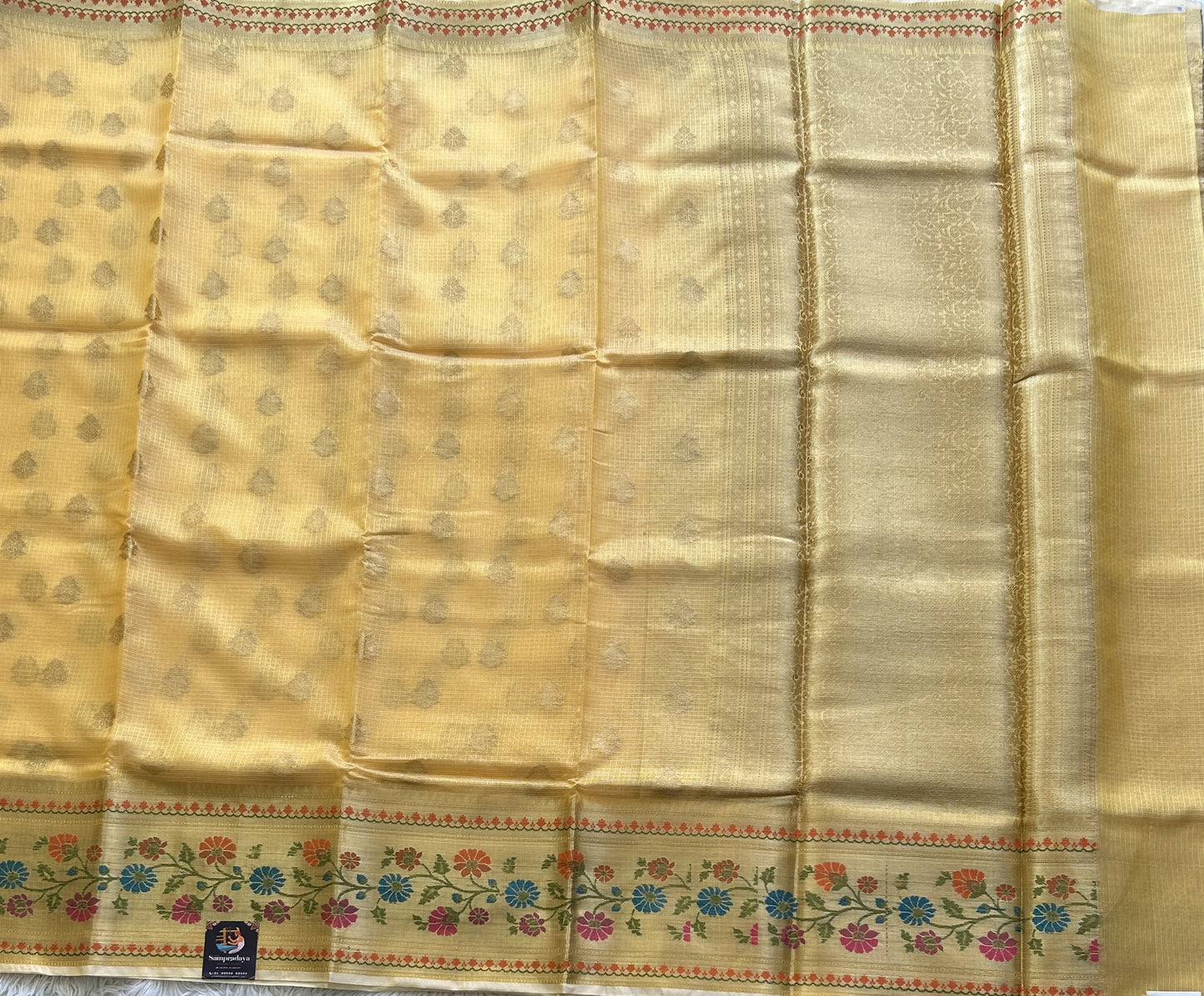 Tissue Kota Saree Honey Yellow Colored Elegantly Paired with a Tissue Border