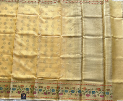 Tissue Kota Saree Honey Yellow Colored Elegantly Paired with a Tissue Border