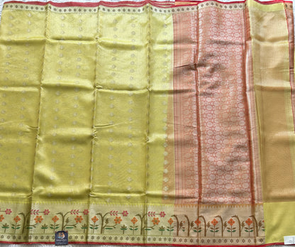 Tissue Kota Saree Yellow Colored Elegantly Paired with a Tissue Border
