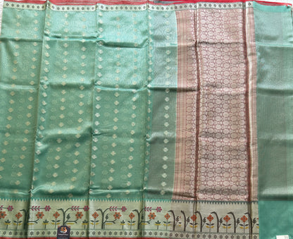 Tissue Kota Saree Teal Blue Colored Elegantly Paired with a Tissue Border