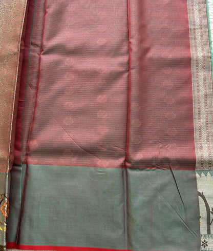 Tissue Kota Saree Teal Blue Colored Elegantly Paired with a Tissue Border