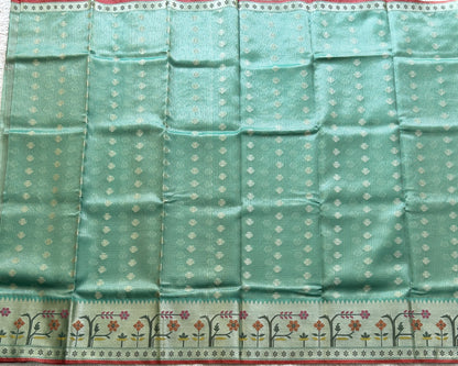 Tissue Kota Saree Teal Blue Colored Elegantly Paired with a Tissue Border