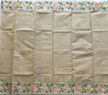 Silk Kota Saree Cream Colored Elegantly Paired with a Tissue Border