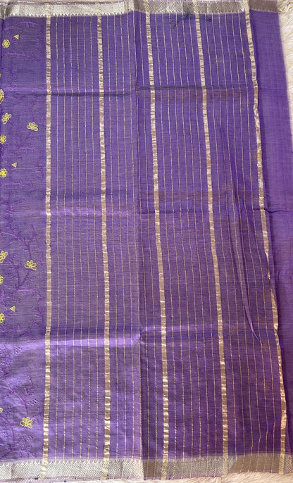 Mangalagiri Chikankari Saree Lavender colored Saree complemented with a Mangalagiri Border. - Sampradaya Designer Studio