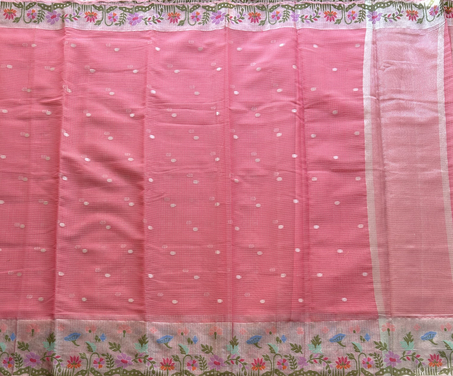 Silk Kota Saree Dark Hot Pink Colored Elegantly Paired with a Tissue Border