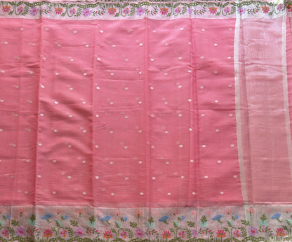 Silk Kota Saree Dark Hot Pink Colored Elegantly Paired with a Tissue Border