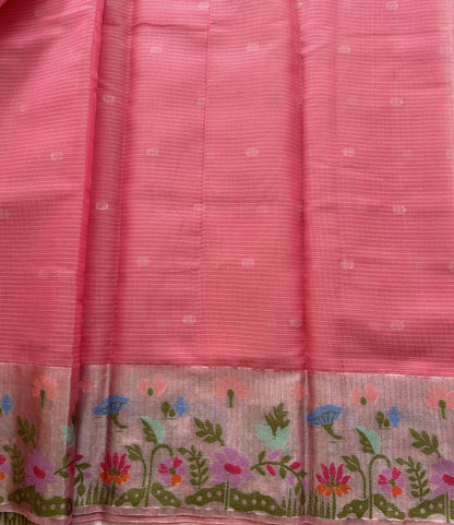 Silk Kota Saree Dark Hot Pink Colored Elegantly Paired with a Tissue Border