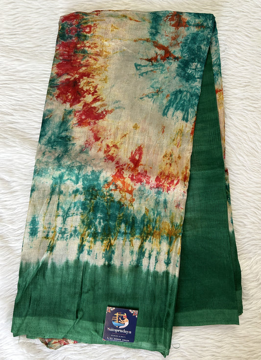 Mangalagiri Pattu Shibori Saree Bottle Green colored Saree complemented with a Plain Border - Sampradaya Designer Studio
