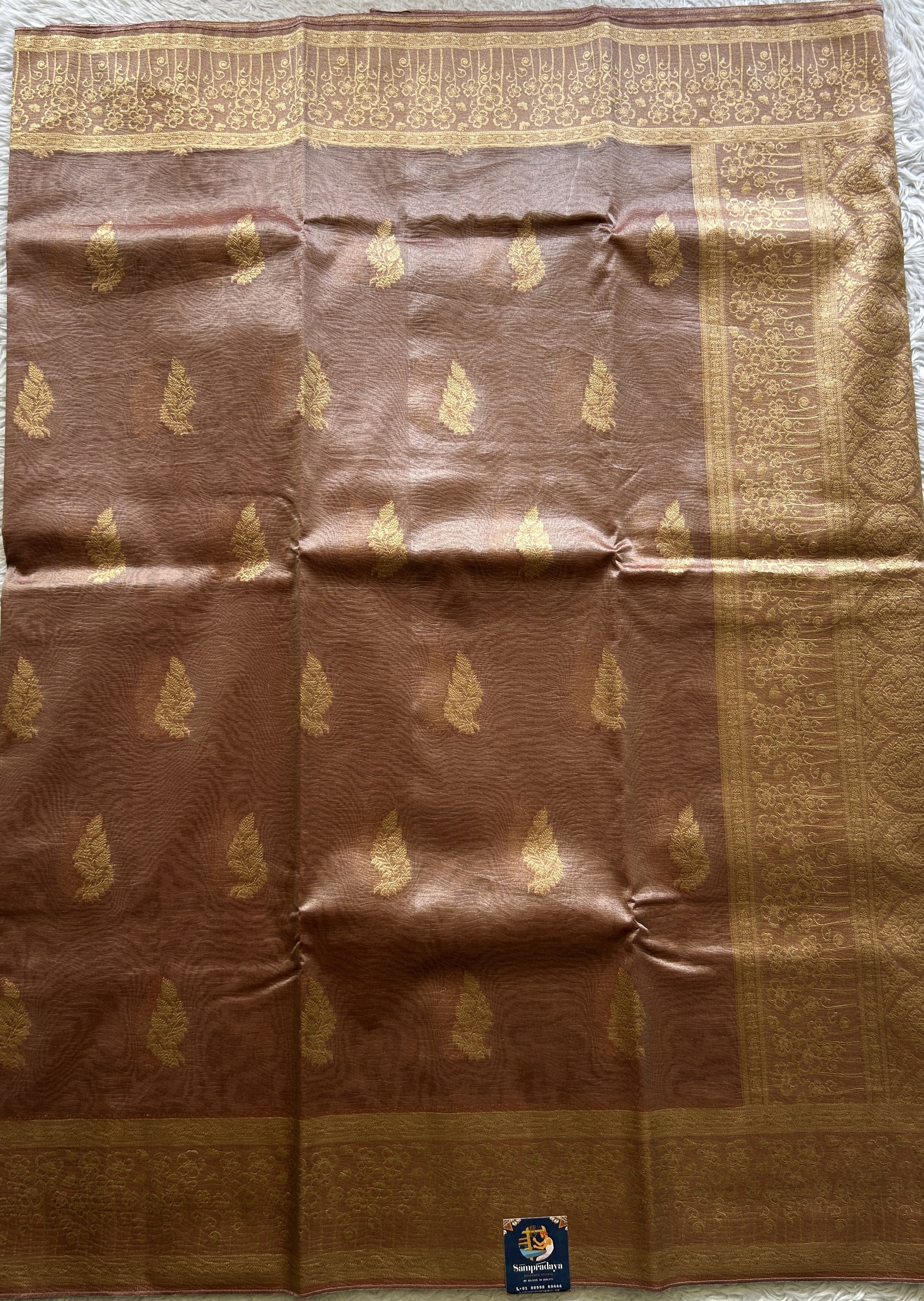 Tissue Organza Saree Onion Pink Colored Complemented with a Zari Border. - Sampradaya Designer Studio