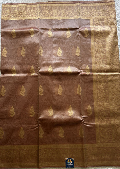 Tissue Organza Saree Onion Pink Colored Complemented with a Zari Border. - Sampradaya Designer Studio