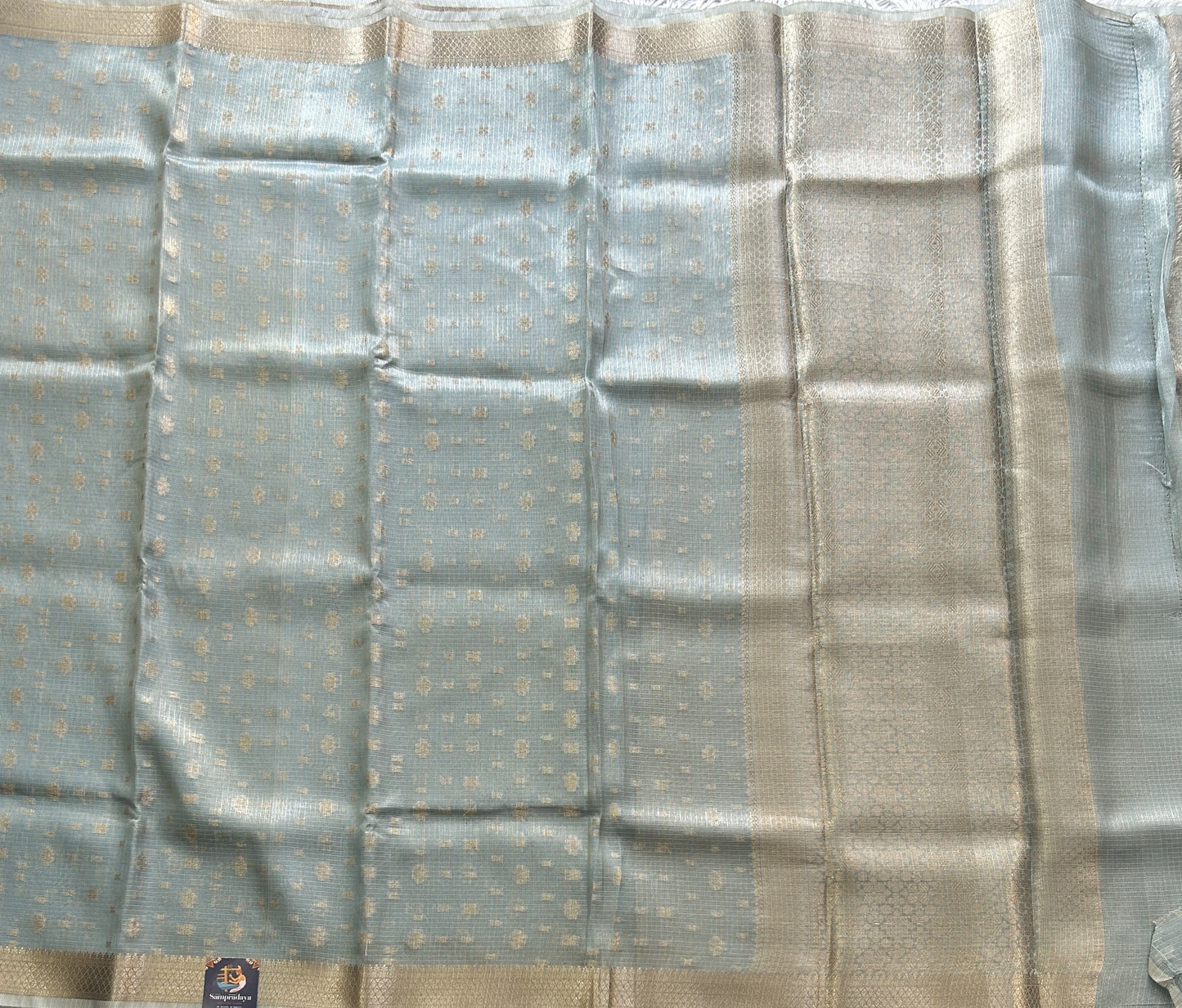 Tissue Kota Saree Ice Blue Colored Elegantly Paired with a Tissue Border