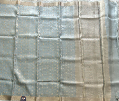 Tissue Kota Saree Ice Blue Colored Elegantly Paired with a Tissue Border