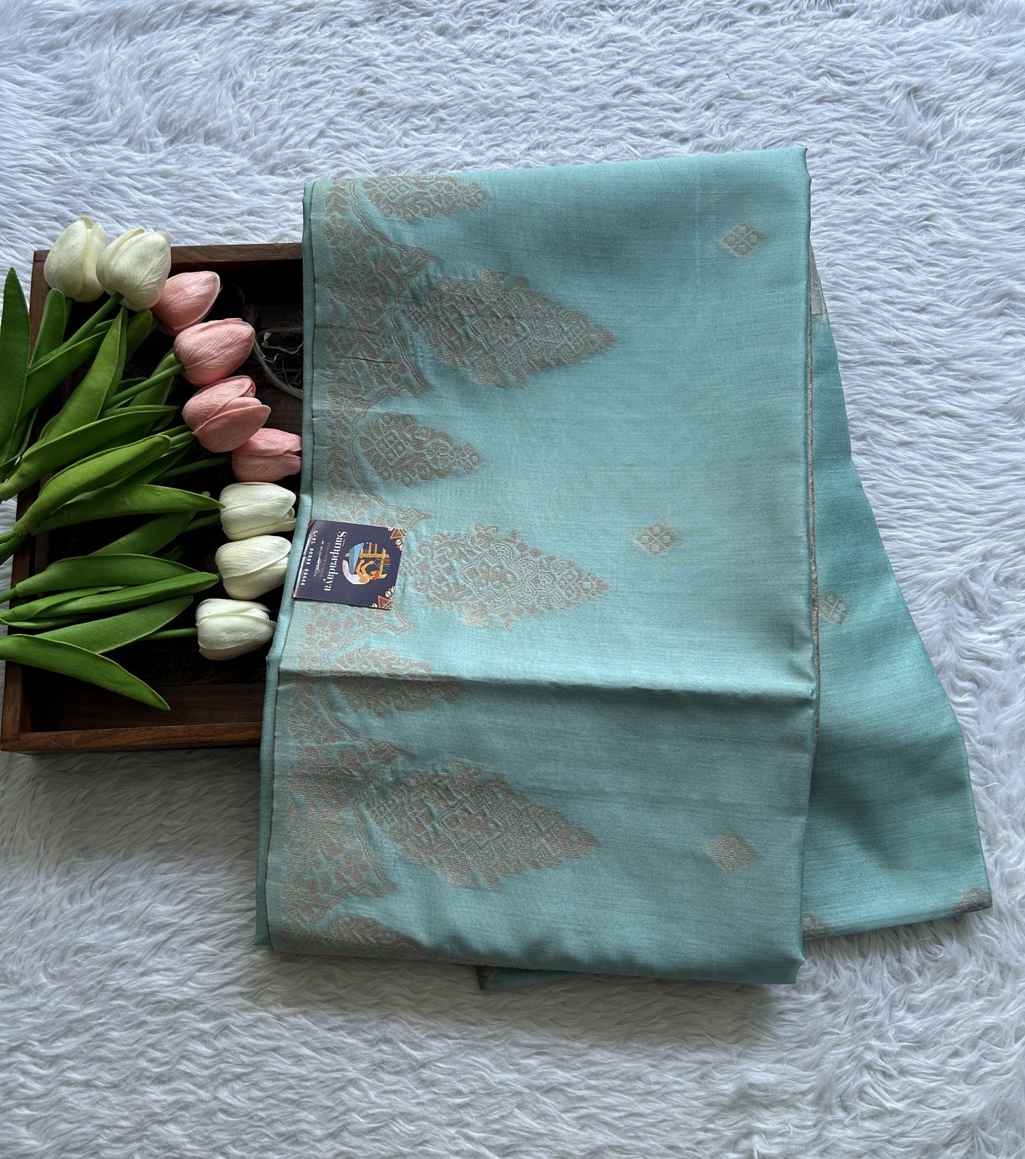 Semi Tussar Saree Sea Blue Colored complemented with a Borderless. - Sampradaya Designer Studio