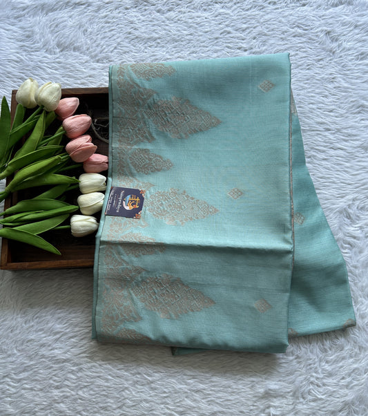 Semi Tussar Saree Sea Blue Colored complemented with a Borderless. - Sampradaya Designer Studio