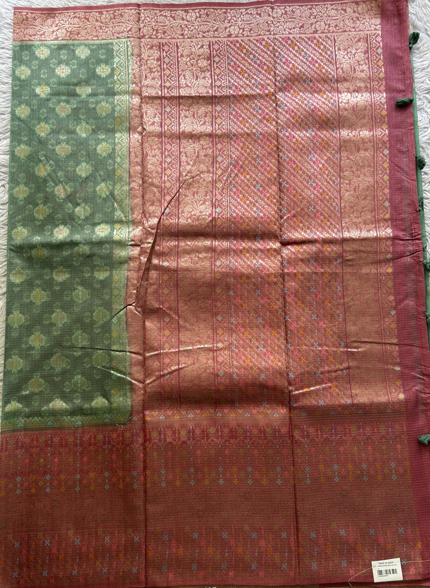 Silk kota Saree Sea Green colored Elegantly Paired with a Zari Border. - Sampradaya Designer Studio