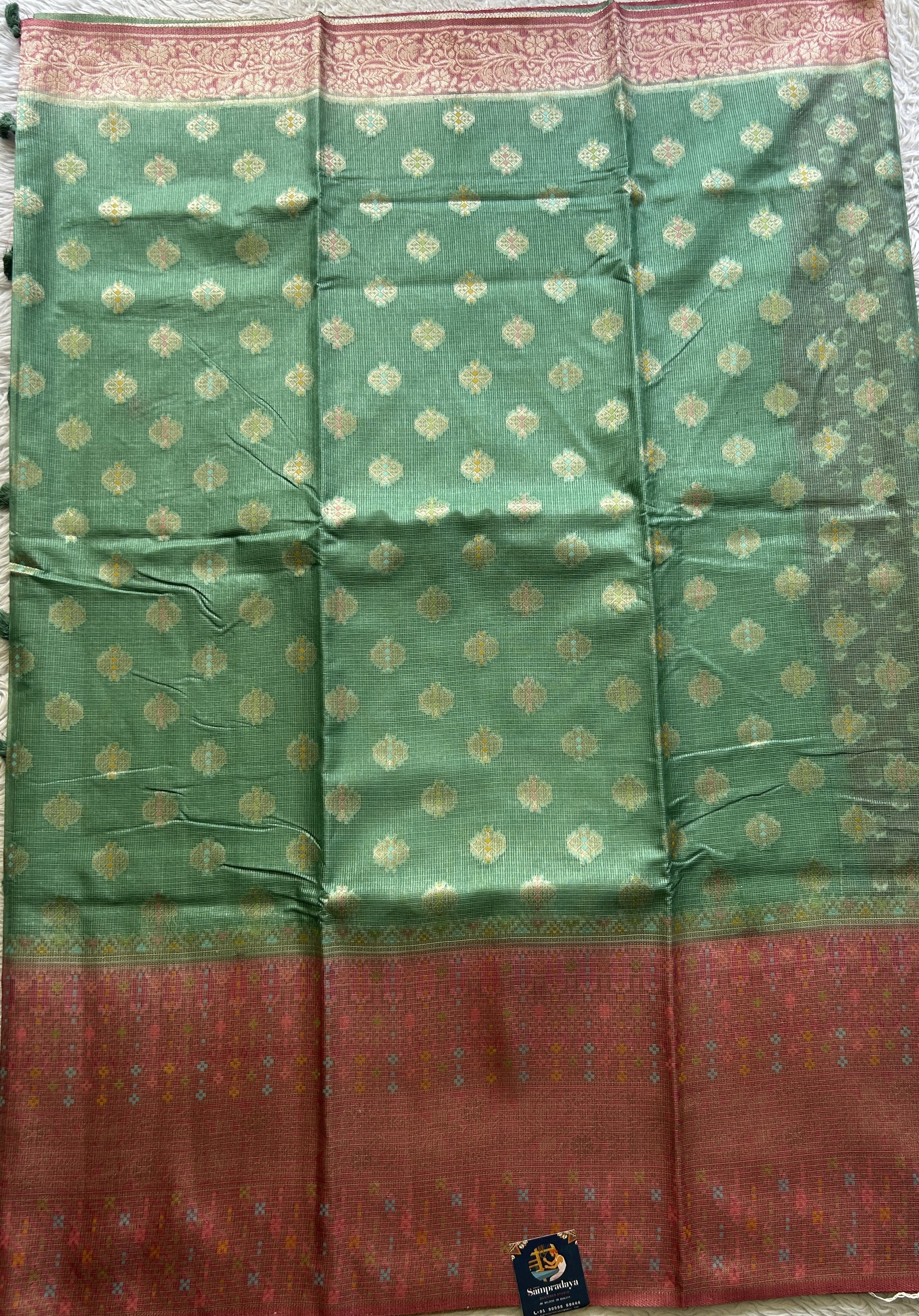 Silk kota Saree Sea Green colored Elegantly Paired with a Zari Border. - Sampradaya Designer Studio