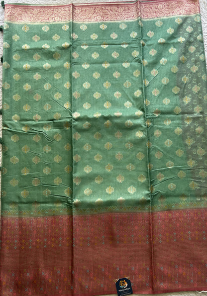 Silk kota Saree Sea Green colored Elegantly Paired with a Zari Border. - Sampradaya Designer Studio