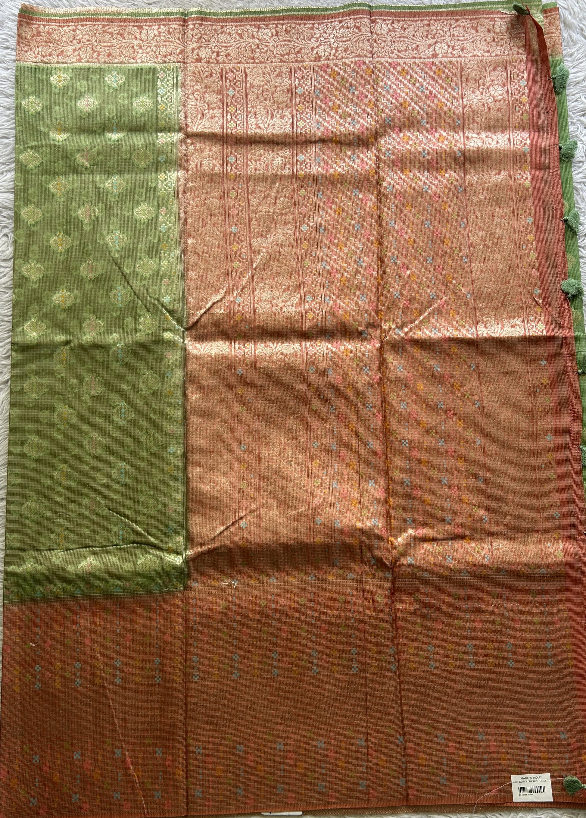 Silk kota Saree Light Green colored Elegantly Paired with a Zari Border. - Sampradaya Designer Studio