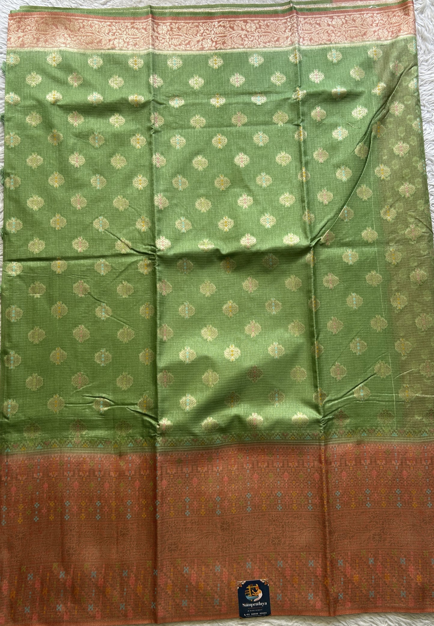 Silk kota Saree Light Green colored Elegantly Paired with a Zari Border. - Sampradaya Designer Studio