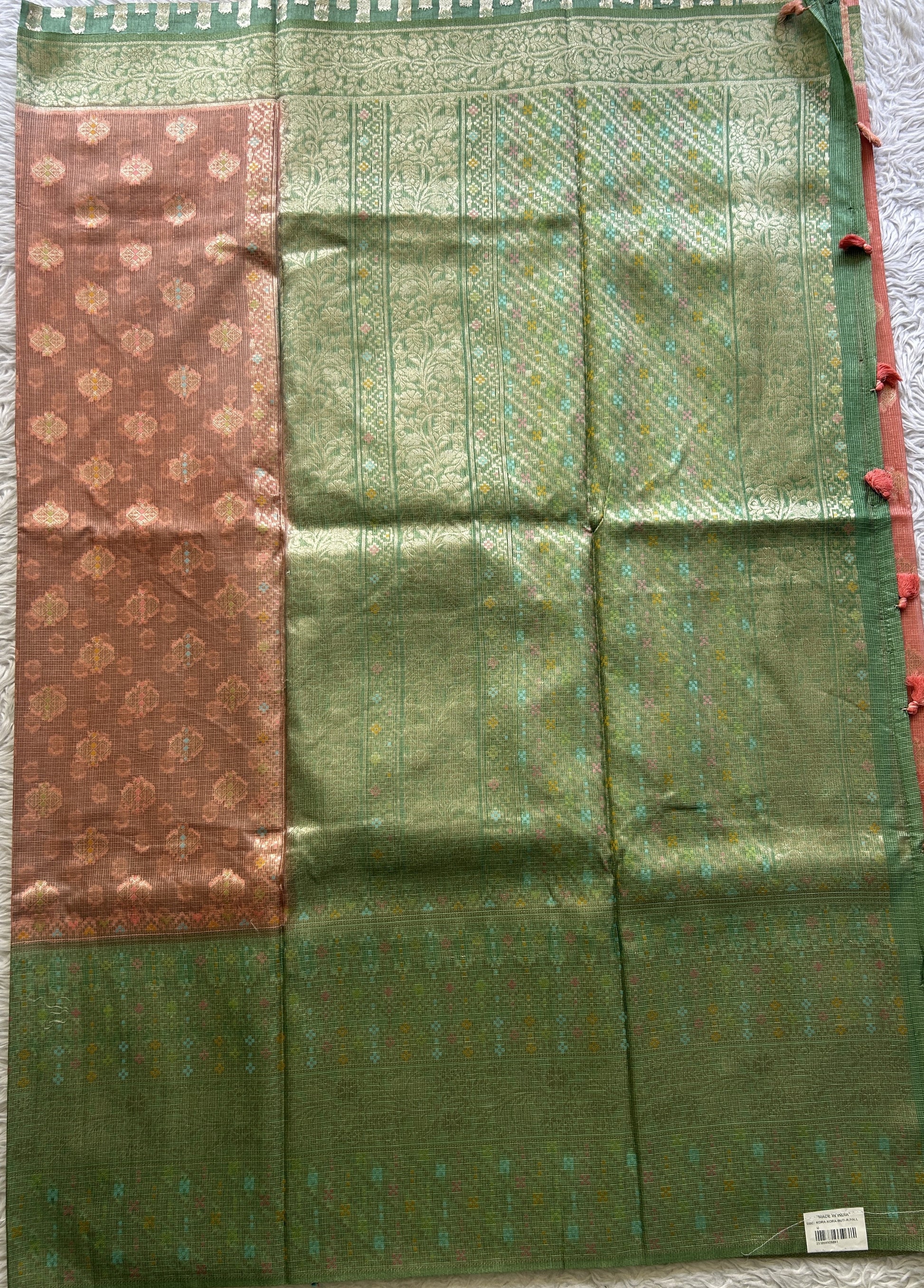 Silk kota Saree Peach colored Elegantly Paired with a Zari Border. - Sampradaya Designer Studio
