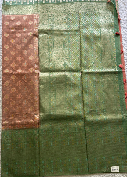 Silk kota Saree Peach colored Elegantly Paired with a Zari Border. - Sampradaya Designer Studio