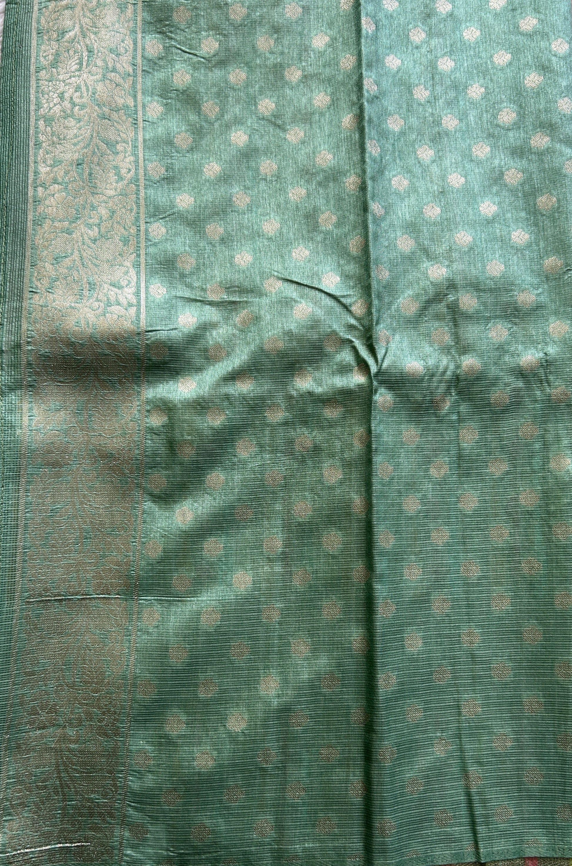 Silk kota Saree Peach colored Elegantly Paired with a Zari Border. - Sampradaya Designer Studio