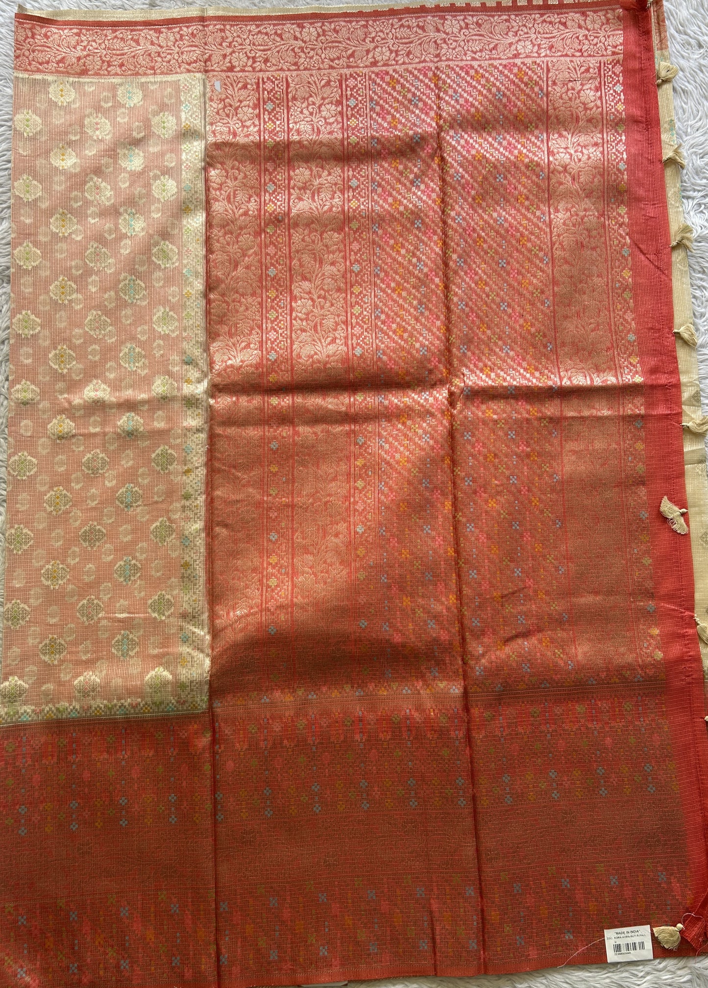 Silk kota Saree Cream colored Elegantly Paired with a Zari Border. - Sampradaya Designer Studio