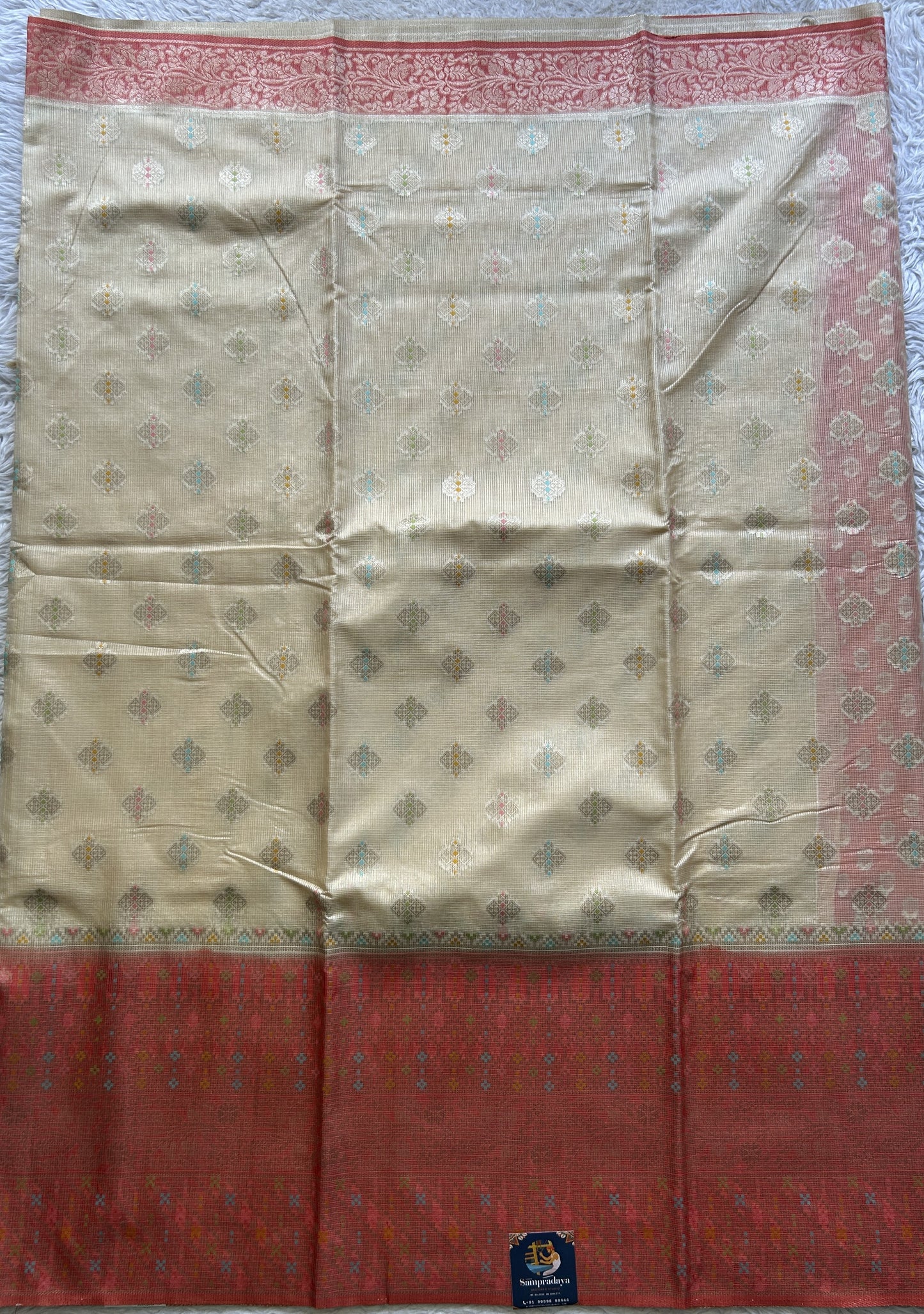 Silk kota Saree Cream colored Elegantly Paired with a Zari Border. - Sampradaya Designer Studio