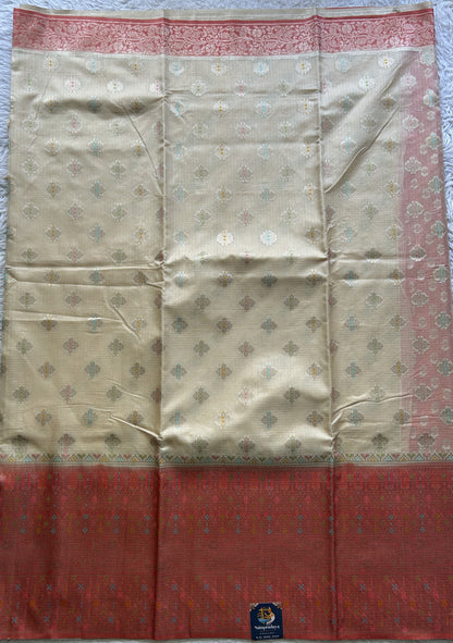 Silk kota Saree Cream colored Elegantly Paired with a Zari Border. - Sampradaya Designer Studio