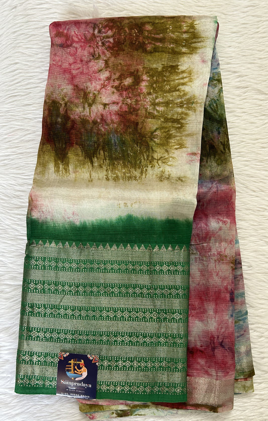 Mangalagiri Pattu Shibori Saree Multi colored Saree complemented with a Dark Green Colored Mangalagiri Border - Sampradaya Designer Studio