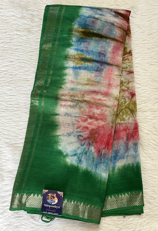 Mangalagiri Pattu Shibori Saree Multi colored Saree complemented with a Dark Green Colored Mangalagiri Border - Sampradaya Designer Studio