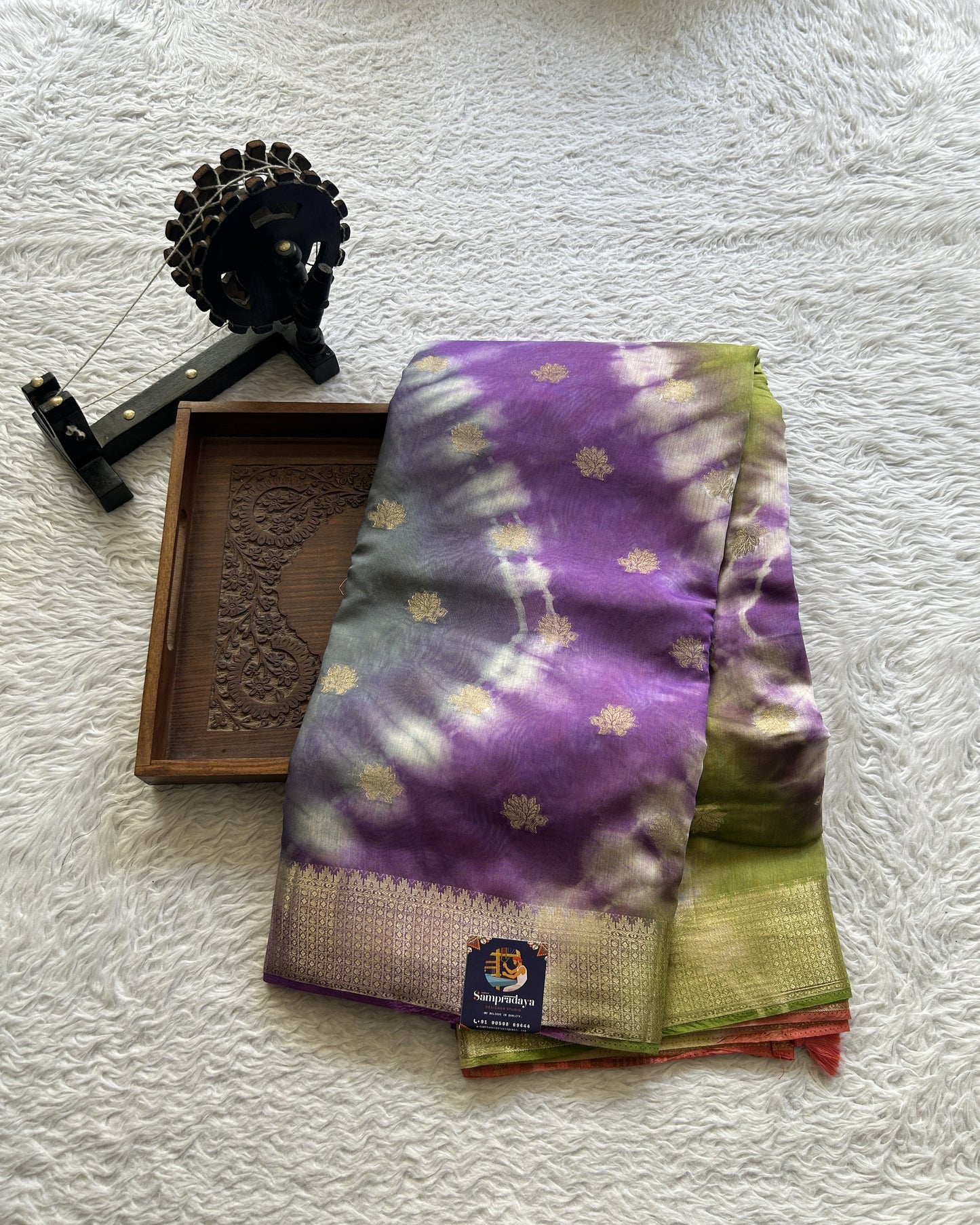 Semi Tussar Saree Multi Colored Elegantly Paired with a Zari Border. - Sampradaya Designer Studio