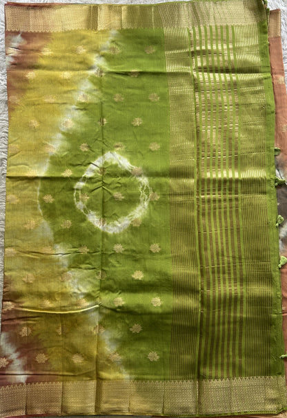 Semi Tussar Saree Multi Colored Exquisite with a Zari Border. - Sampradaya Designer Studio