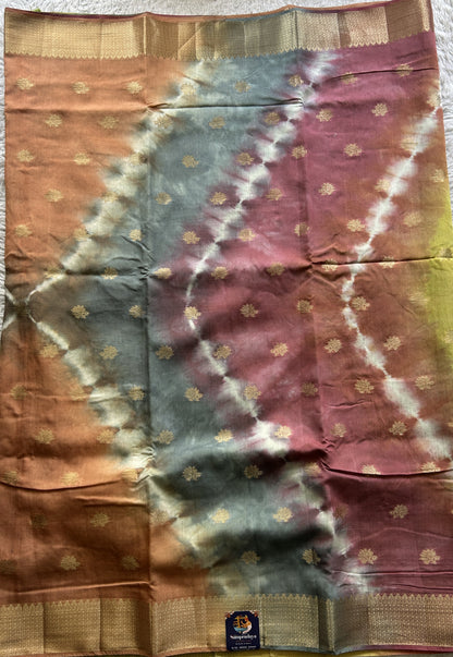 Semi Tussar Saree Multi Colored Exquisite with a Zari Border. - Sampradaya Designer Studio