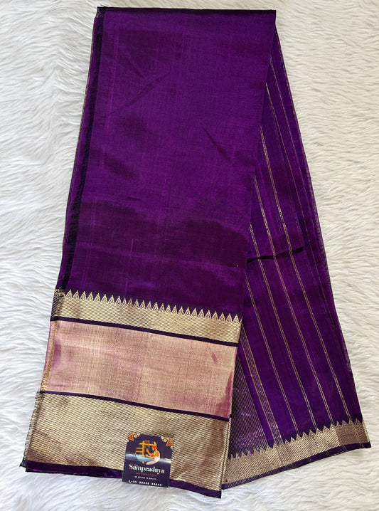 Mangalagiri Plain Pattu Saree Purple colored Saree complemented with a Gold Mangalagiri Gap Border - Sampradaya Designer Studio